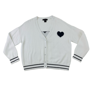 Elena Wang cotton heart cardigan XXL NWOT Vneck nautical sporty stripe sweater